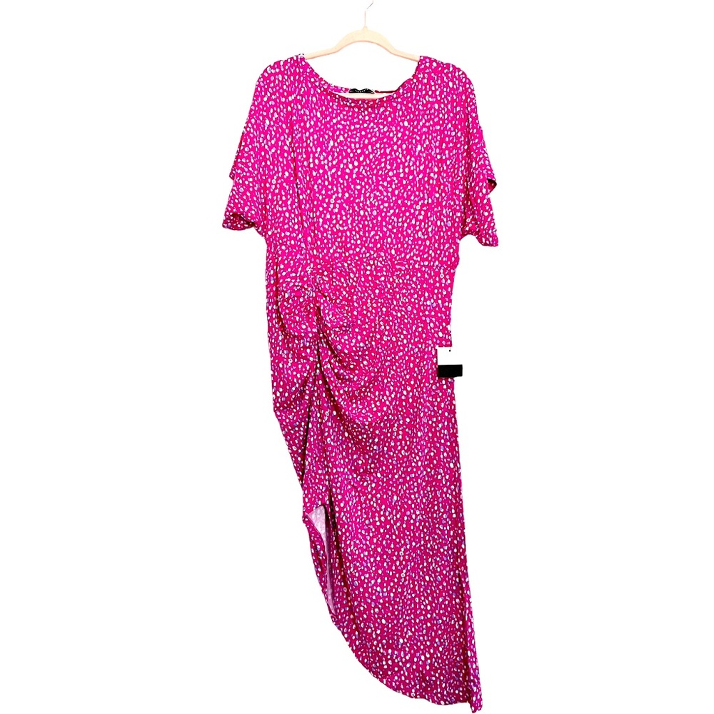 Eloquii Plus Size 18/20 Dolman Sleeve Ruched Dress Asymmetrical Pink Party Dress - Picture 3 of 7